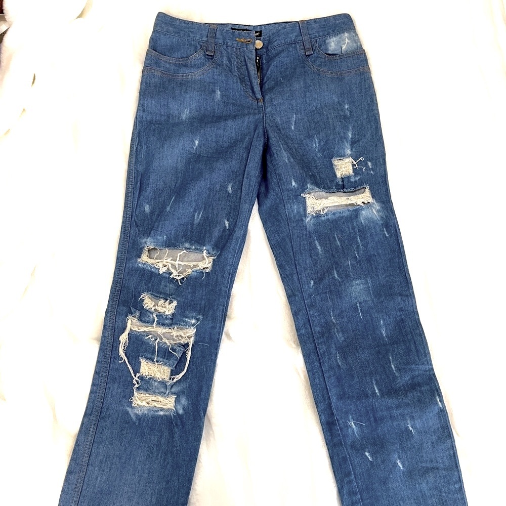 DOLCE AND GABBANA distressed blue denim